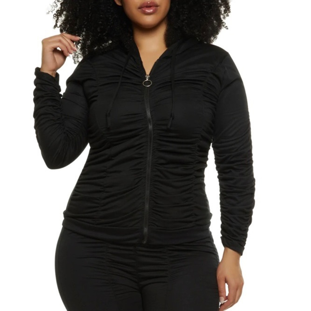Rainbow Ruched Zip up Hoodie